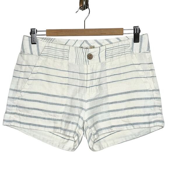 Faherty Womens Striped Linen Shorts Blue White Size Small Nautical Mid Rise - Picture 1 of 6